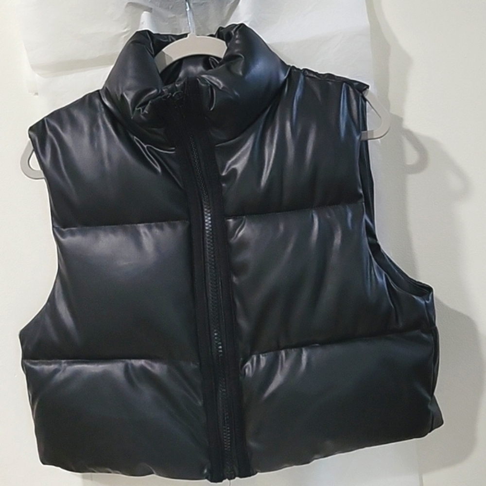 Zara FAUX leather puffer vest